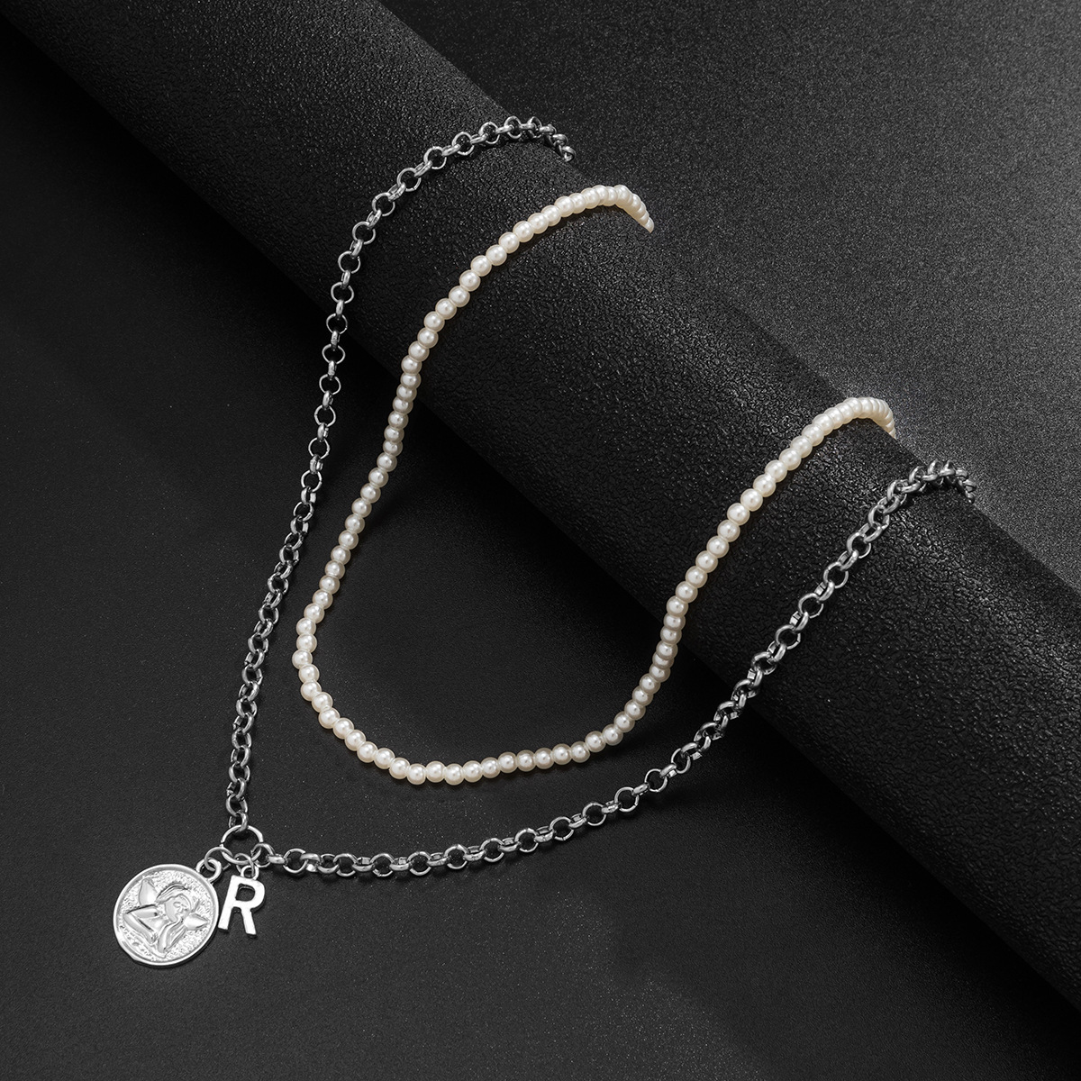 Vintage Style Geometric Round Letter Imitation Pearl Alloy Copper Plating Chain Women's Double Layer Necklaces display picture 12