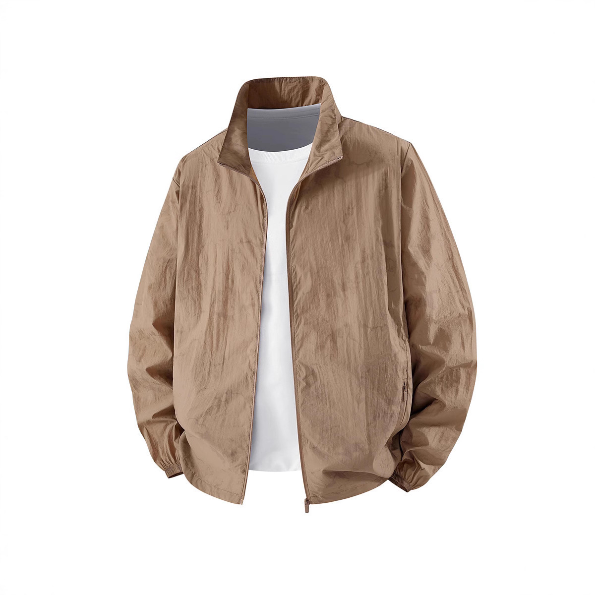 Summer Stand-Up Collar Sun Protection Clothing for Men, Casual Solid Color Breathable Sun Protection Clothing, Men's Fishing Clothing Jacket, Trendy Supports Customization