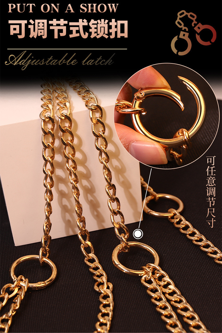 Jiuai Metal Bondage Set with Hand and Foot Cuffs and Connecting Chain, Gold — detail image 6