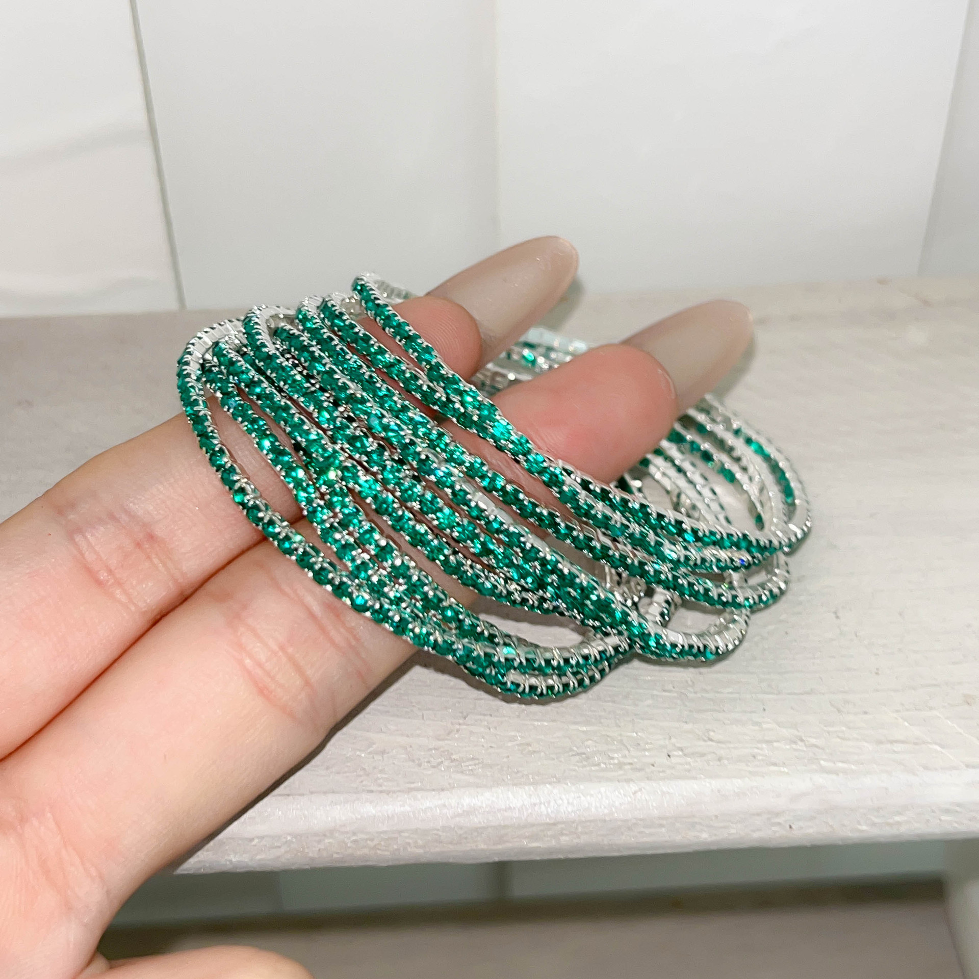 New cross-border colorful diamond-embellished elastic cord bracelet with fine diamond arrangement for women, full-diamond bracelet accessories