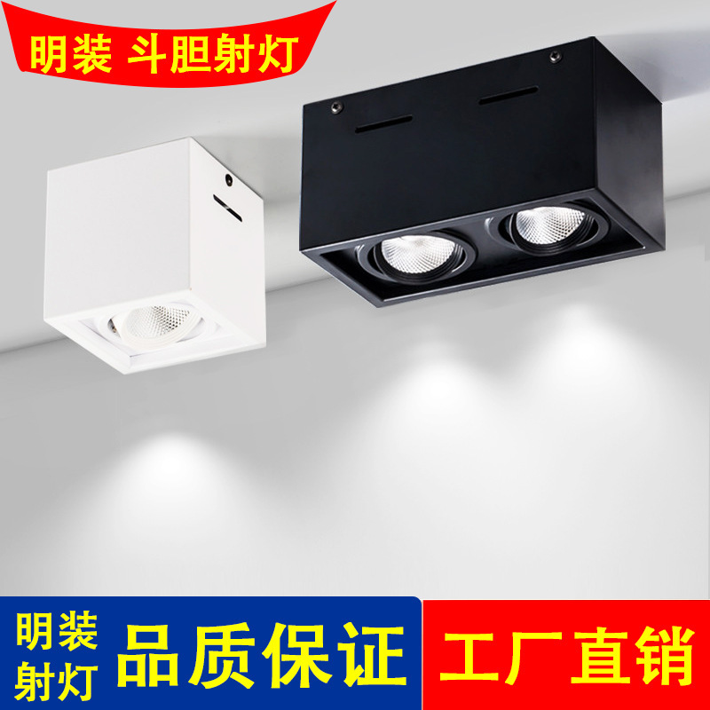 Led明装スポットライトダウンライト天井ライトリビング照明穴なし正方形スポットライトダブルヘッドコーズライトメインライトなし|undefined