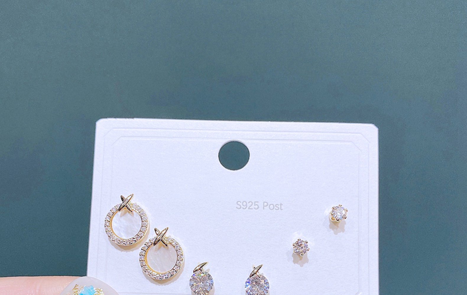 fashion earring set simple round zircon three pairs of copper earringspicture1
