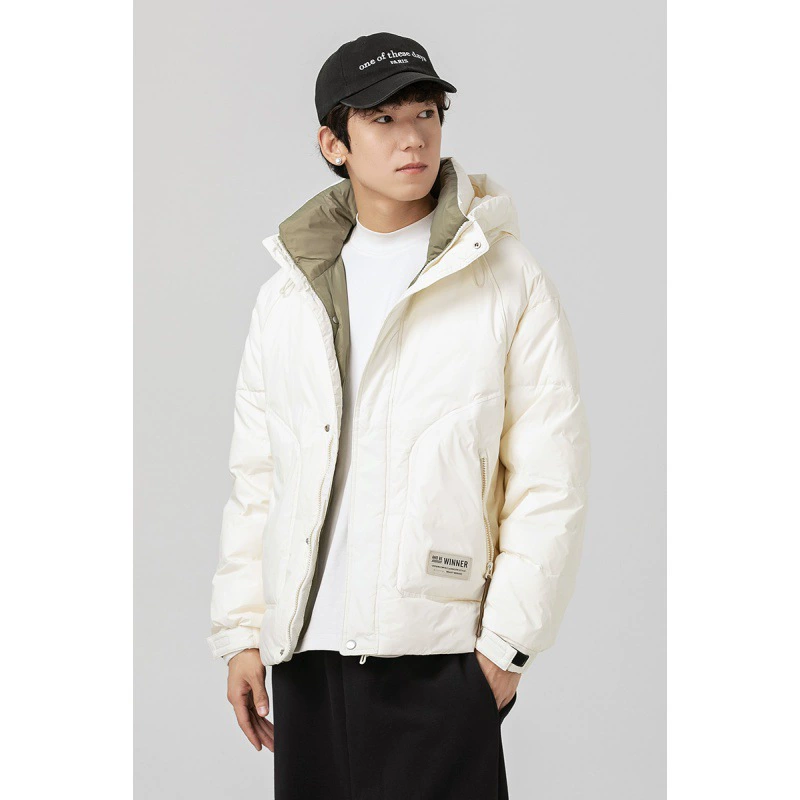 2023 зимний Повседневный однотонный пуховик с капюшоном на складе, белый утиный пуховик, мужской зимний ветрозащитный Теплый модный топ