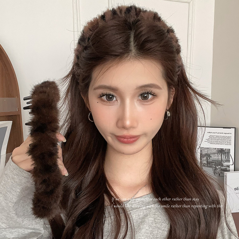 Otoño y invierno gruesos de lana ondulado banda de cabello raíz de cabello suelta de textura sensorial abrazadera de cabello de alta calidad de moda extranjera