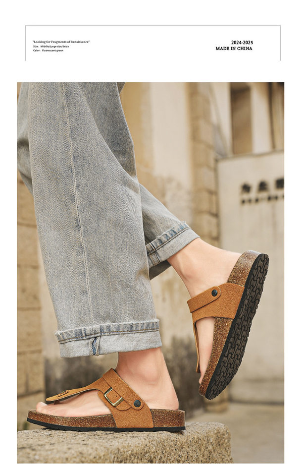 Dép sandal nam quai ngang kẹp chân đế gỗ phong cách Birken, thoáng khí đi biển — Màu đen, Nâu vàng, Trắng be chi tiết 24