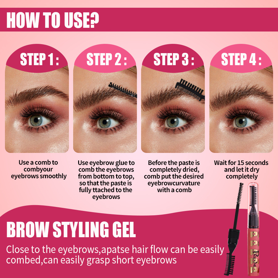 PAGE VINE estereoscópio cejas plásticas líquido de fijación de cejas resistente al agua, gel de cejas de secado rápido y duradero, cepillo de cejas salvaje europeo