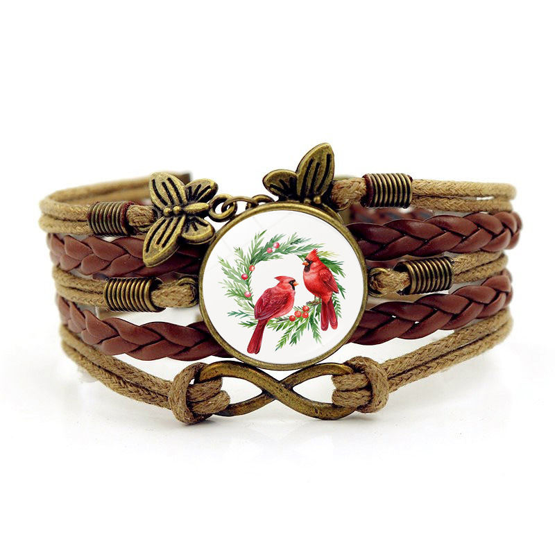 Cardinal bird vintage leather bracelet women's all-match cross-border woven multi-layer butterfly commemorative hand jewelry