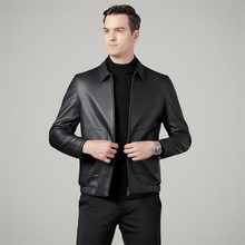 2025秋季新款男士绵羊皮衣中年翻领薄款皮夹克棒球领时尚男士外套