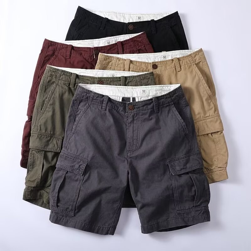 2025 New Summer Retro Men's Outdoor Loose Multi-Pocket Mid-Length Sports Cargo Shorts Straight Five-Point Pants