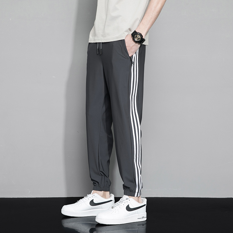 Moda tobillo-atado pantalones de seda de hielo verano ligero tobillo atado pantalones casuales deportes de moda tobillo-longitud pantalones de los hombres