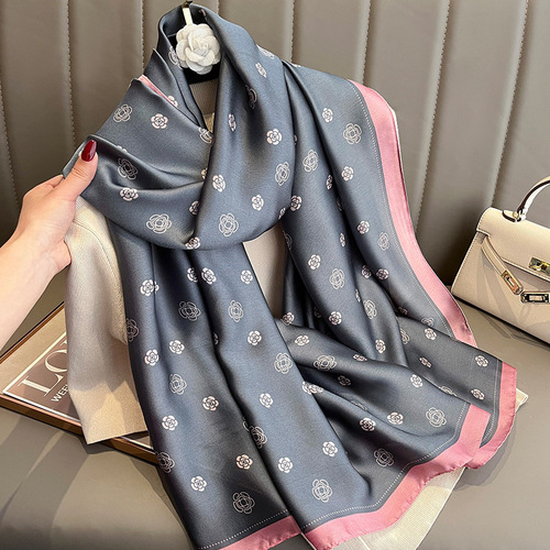 New Camellia Fashion Simulated Silk Scarf Women's Summer Sunscreen Beach Towel Women's Shawl Decorative Scarf Outerwear