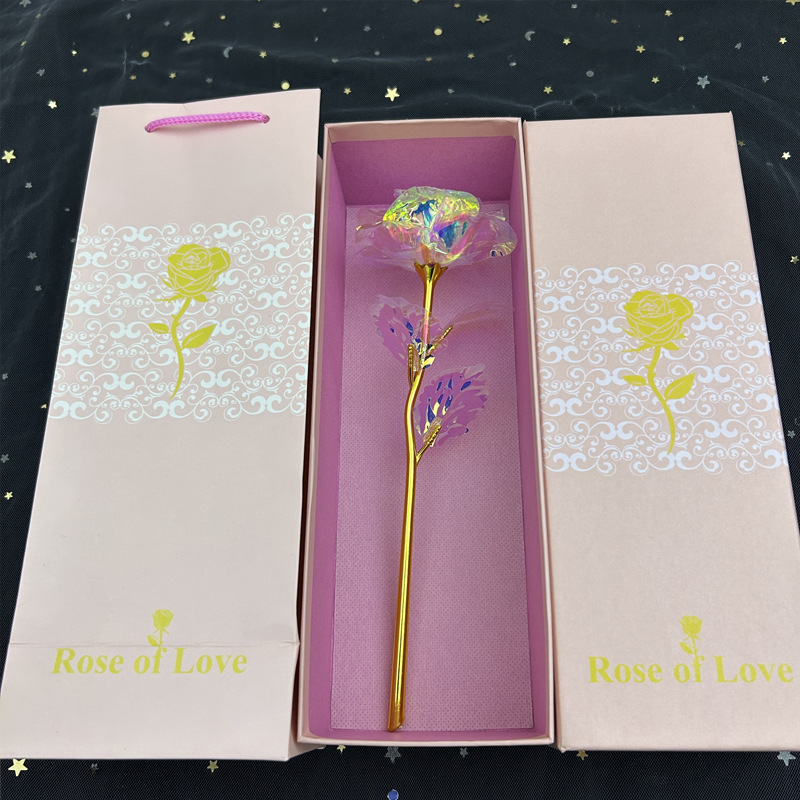 Rosa Dorada Artificial, Regalo para el Día de San Valentín o Qixi, Caja con Diseño de Cielo Estrellado, Adornos Creativos para Puestos Navideños