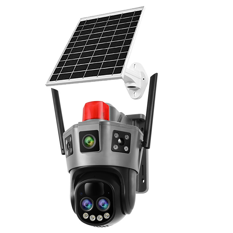 Okam al aire libre 10x zoom 4G cámara de vigilancia solar tres pantallas 360 ° hogar HD monitoreo remoto