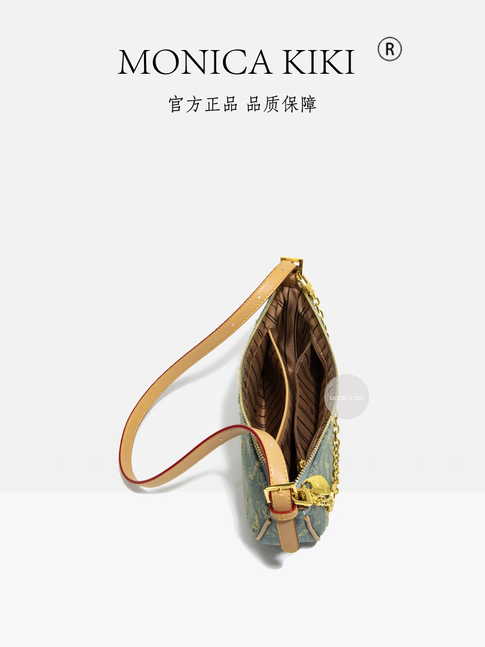 莫妮卡奇奇 Denim retro one-shoulder bag, shoulder bag, french style, high-quality style