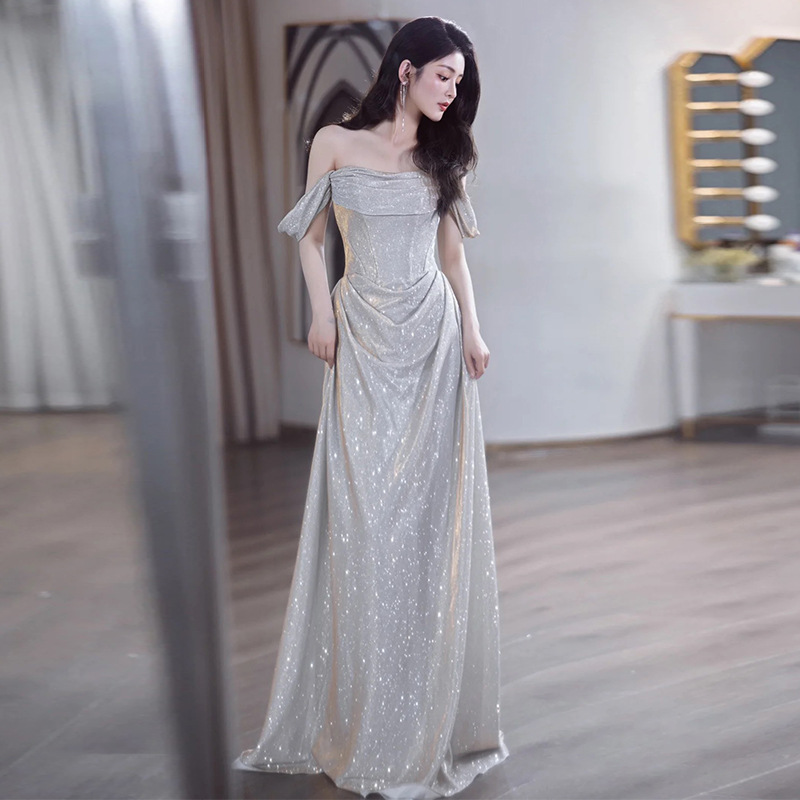 Elegant Off The Shoulder Evening Gown High-End Banquet Dress Style Super Fairy Like Luxurious Fishtail Toast Dress For Women_ecoleips.com