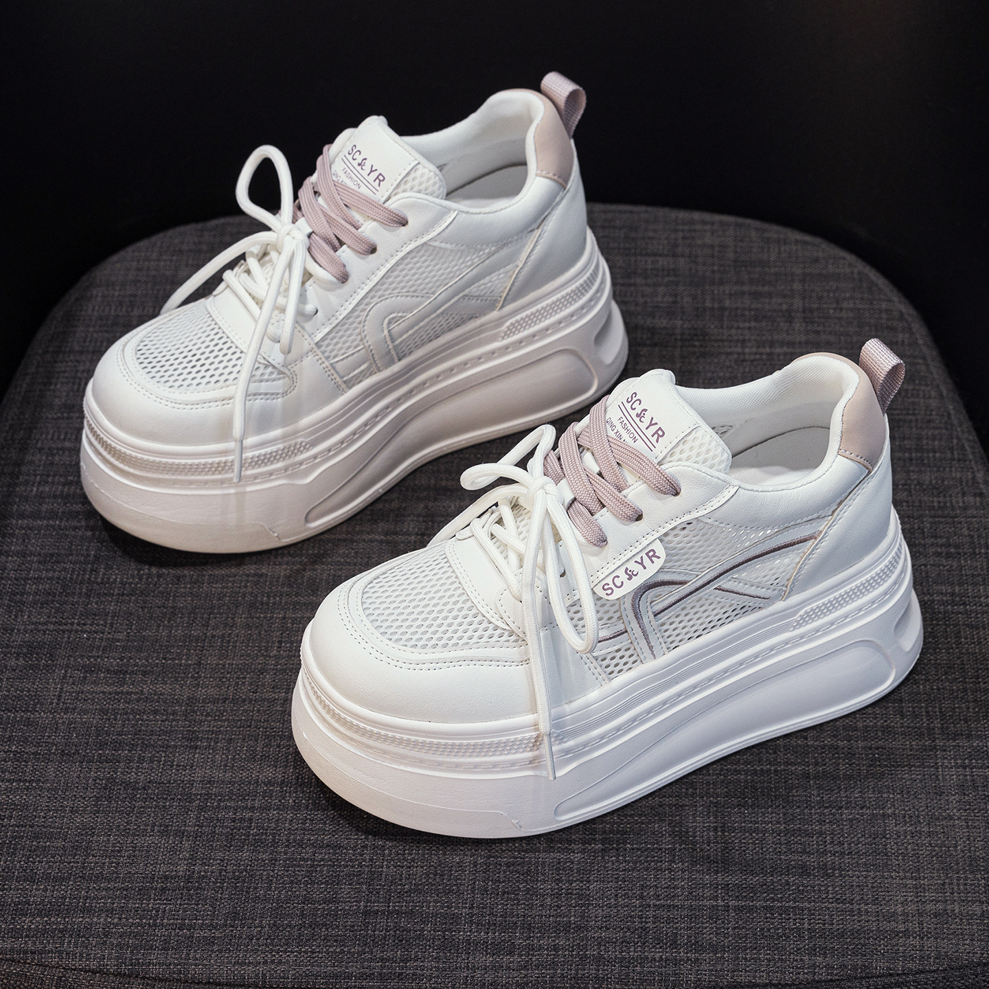 Giày sneaker nữ đế dày tăng chiều cao phong cách thể thao nhẹ — Tím 5057, Mơ 5057