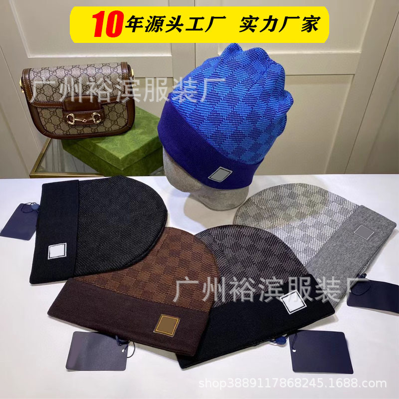 European and American Foreign Trade Big-Name Autumn and Winter Popular L's Plaid Woolen Hat Women's Casual Cold Hat Men's Warm Knitted Hat Wholesale