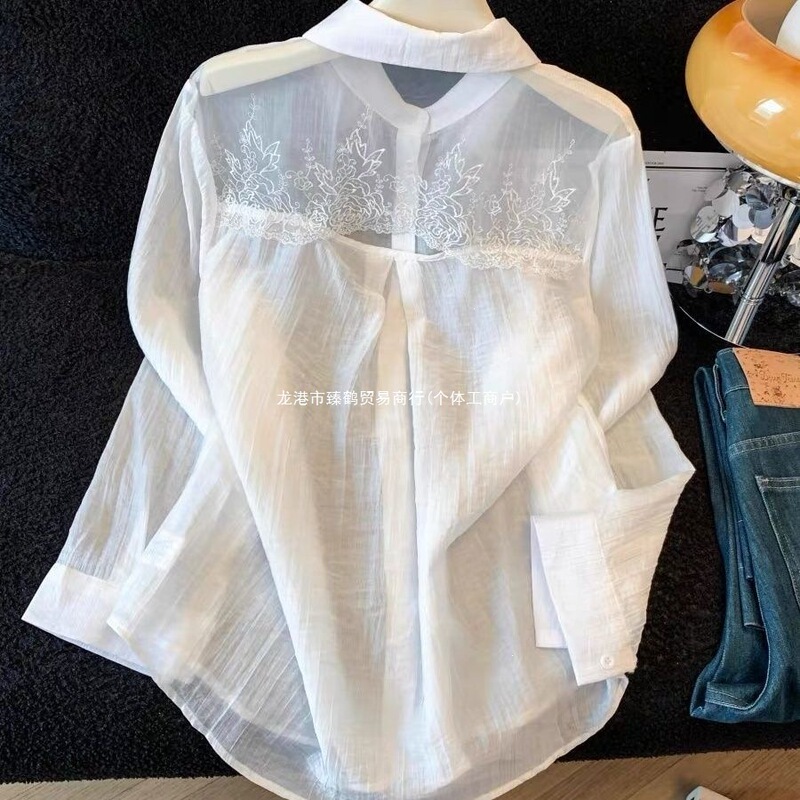 New summer sun protection shirt for women, thin style with lace patchwork on the back, cardigan-style outer shirt, women's air conditioning shirt