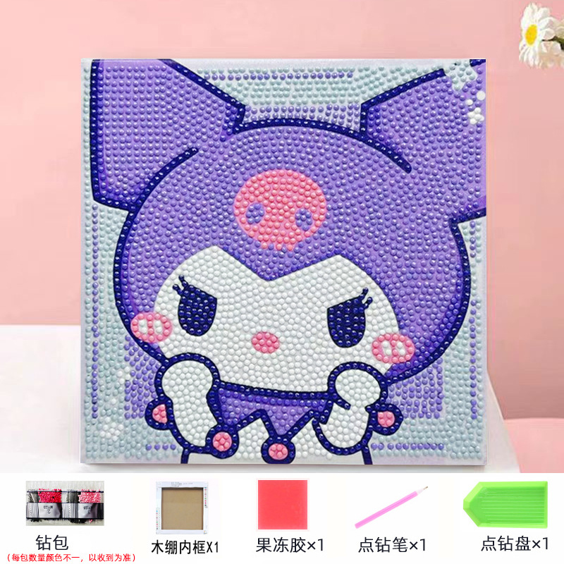 Envío gratis 20 * 20diy pintura de mampostería pintura de diamantes dibujos animados para niños anime pintura decorativa hecha a mano Kuromi con marco