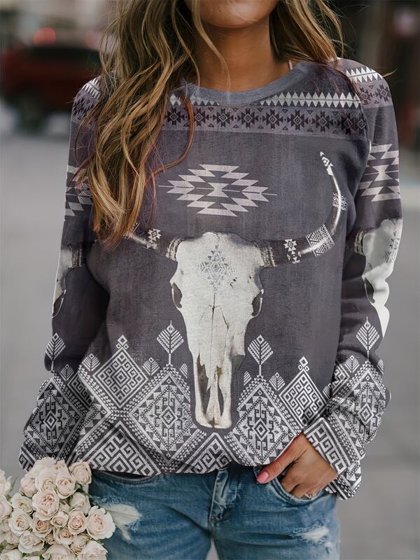 Wholesale New Cross-Border Source Western Aztec Bohemian Print Round Neck Casual Sweatshirt Wholesale New Cross-Border Source Western Aztec Bohemian Print Round Neck Casual Sweatshirt