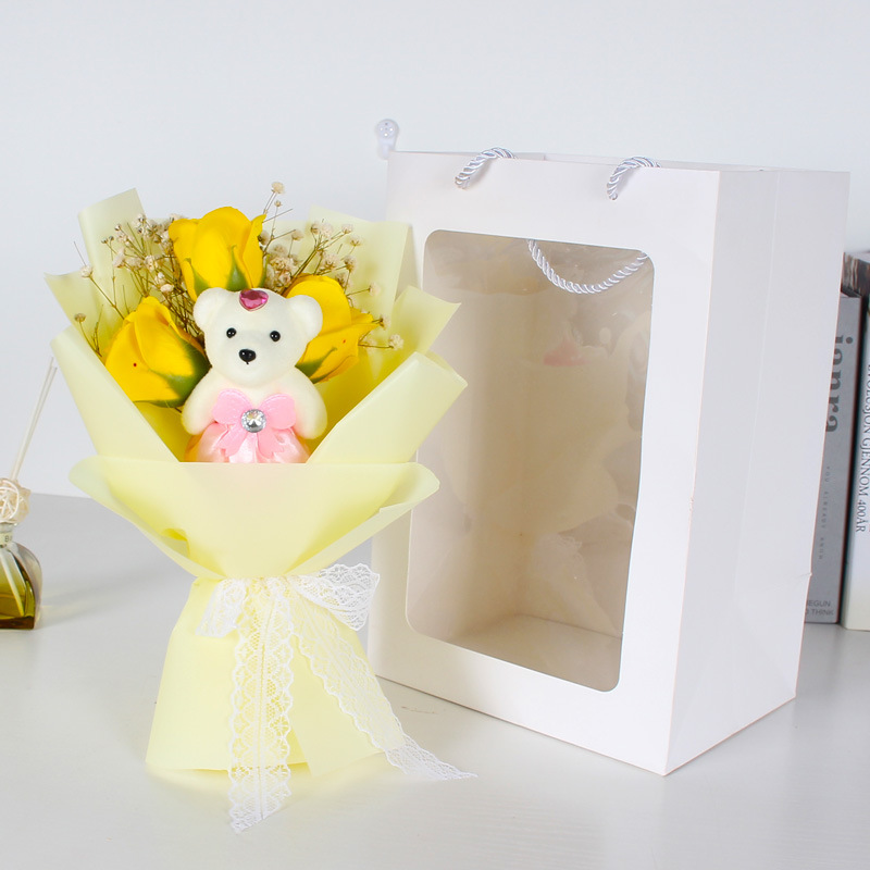 黄玫小熊+橱窗花束