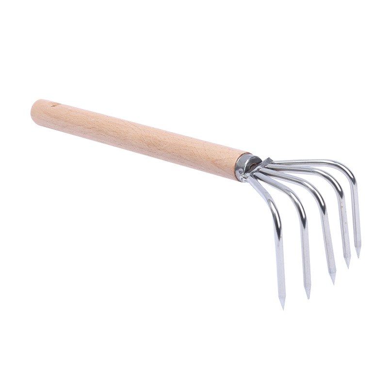 Multi-funcional rastrillo mango de madera al por mayor herramienta de captura de mar almeja rastrillo playa excavación cáscara palillos frescos palillos gancho