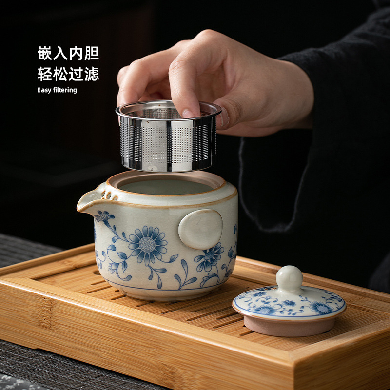 汝窯ティーポットのシングル蓋の工夫茶器の開片は小さいサイズの茶器を育てることができます。|undefined