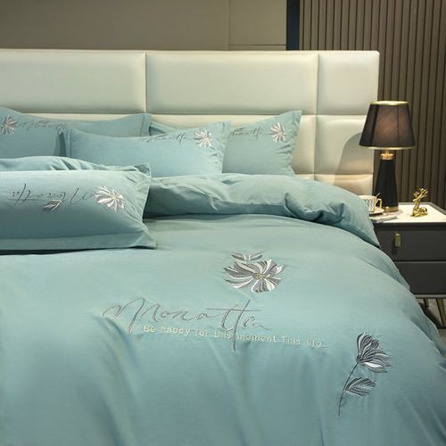  New Light Luxury Pure Cotton Bedding Set with All-Cotton Embroidered Bedspread, Solid Color Plus Size Comforter and Sheet