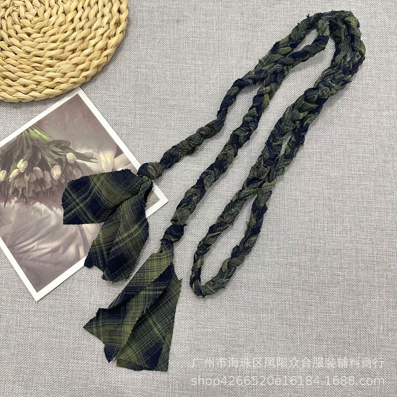 波西米亚风手工编织格子布艺麻花腰绳休闲文艺复古配饰设计感腰带|undefined