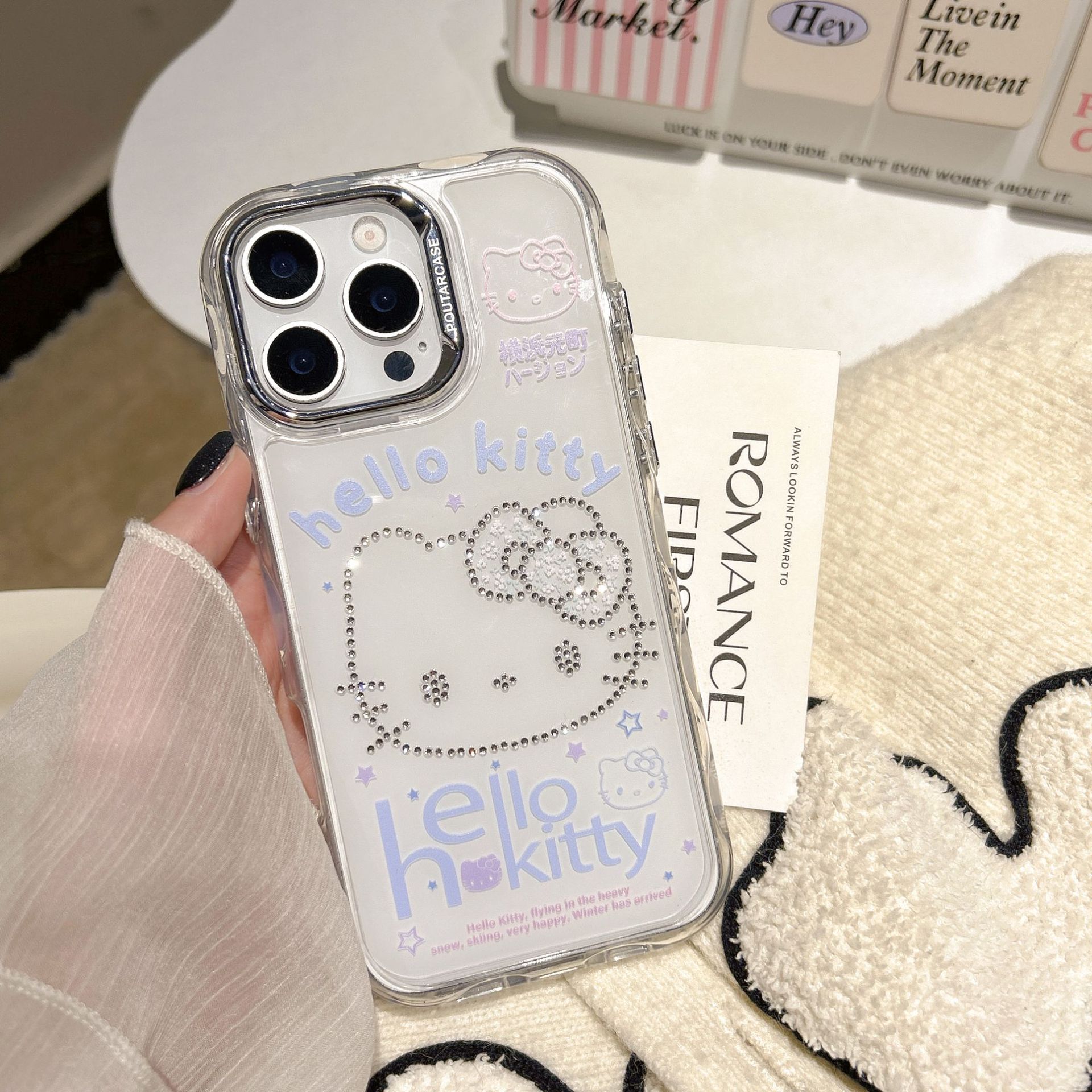 Divertida ilustración de gato de dibujos animados KT para Apple 16ProMax funda para teléfono móvil 15Pro niña 14/13 nuevo 14Pro