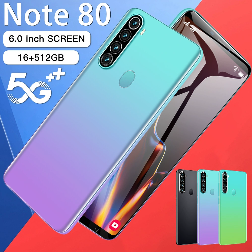 Note 80 смартфон, 6.0 дюйма, 5G Android, международные стандарты ROM (EU/US/UK/AU)