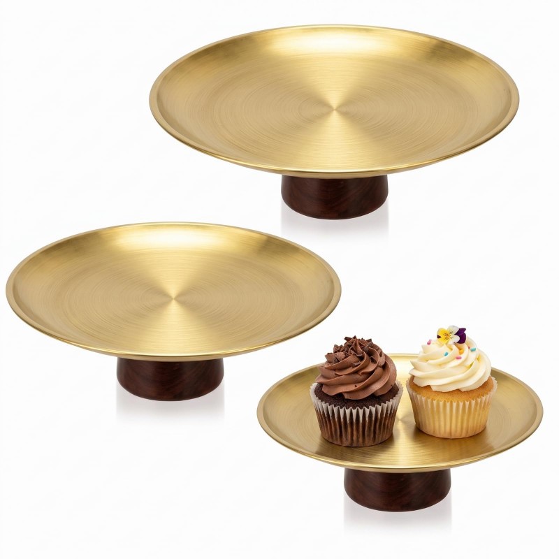 Stainless steel dessert tray, home cake plate, living room candy dessert rack, hotel afternoon tea dessert tray with wooden feet