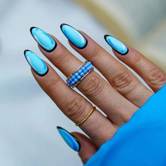 2D Comic-Style Wearable Nails, Almond-Shaped Fake Fingernails—Sleek Lake Blue, Refreshingly Minimalist, Instagram-Worthy, Euro-American Style