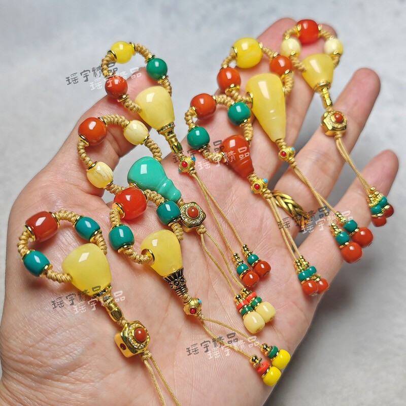 Natural Second-Generation Beeswax Southern Red Turquoise Three-Way Accessories, a Complete Set of Cultural Accessories Set, Passion Star and Moon DIY