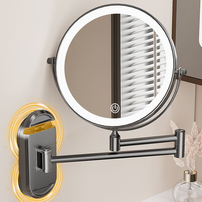 Suction Cup Makeup Mirror Bathroom Wall-Mounted Punch-Free Bathroom Rotating High-Definition Magnifying Telescopic Folding Vanity Mirror