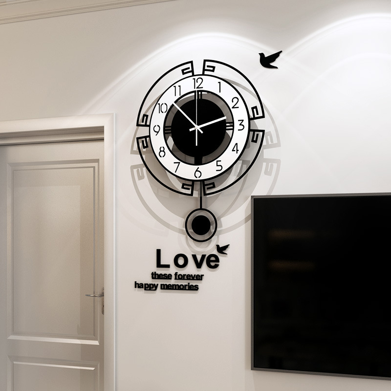 Reloj de Pared Moderno y Minimalista de Estilo Chino, Decoración de Pared para Sala de Estar, Reloj de Pared Silencioso de Lujo Ligero
