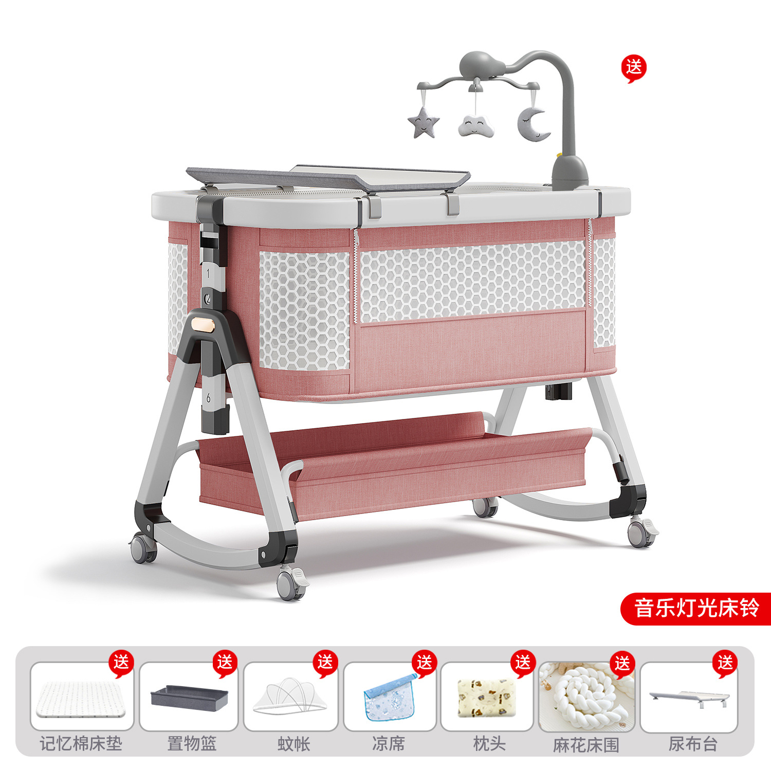 Cama de bebé móvil portátil cuna cama plegable multifuncional BB cama para recién nacidos empalme cama grande