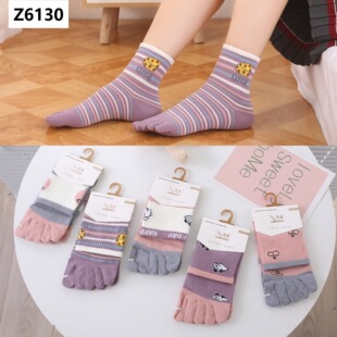 Toe socks women's source wholesale in the tube combed cotton socks cute color matching five-finger socks multi-style female five-finger socks
