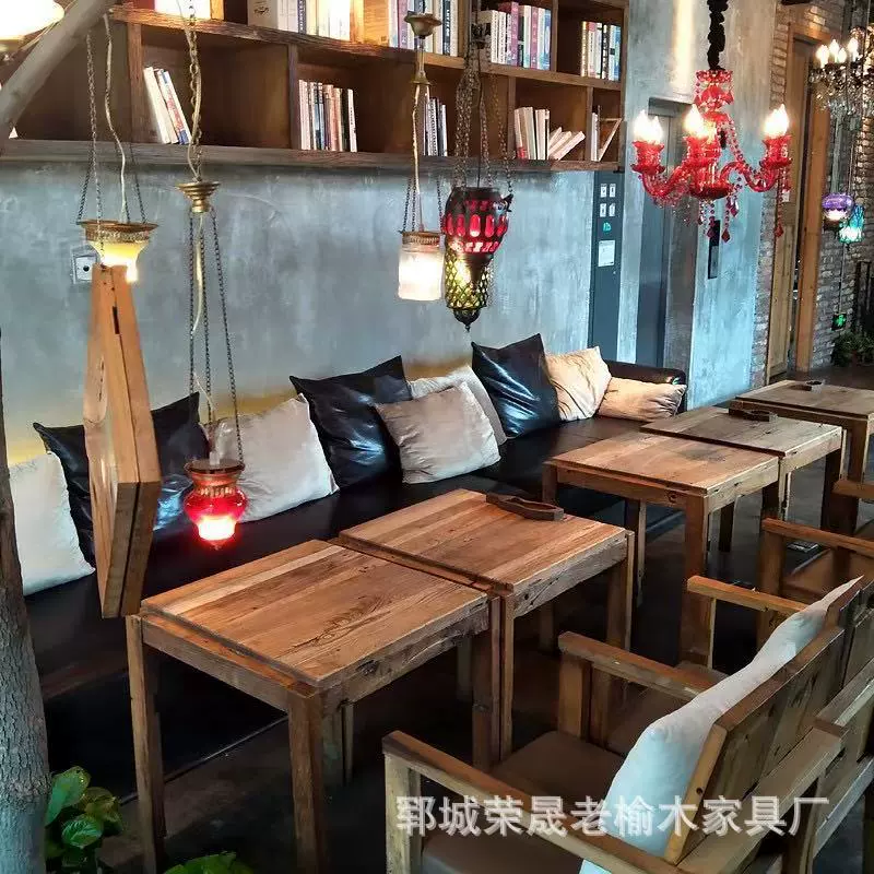 Кофейное сиденье из цельного дерева, старый вяз, старый маленький квадратный стол, обеденный стол из цельного дерева, старый стол в стиле ретро «Восьмерка бессмертных», деревянный стол для отдыха