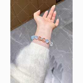 五行补金水替换后白水晶海蓝宝手串女款纯银简约饰品节日礼物手链