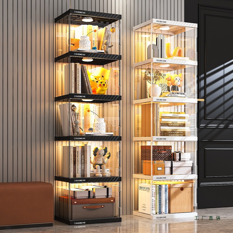 Bookshelf Floor-Standing Storage Rack Living Room Storage Cabinet with Cabinet Door Children's Transparent Display Simple Dust-Proof Home Bookcase