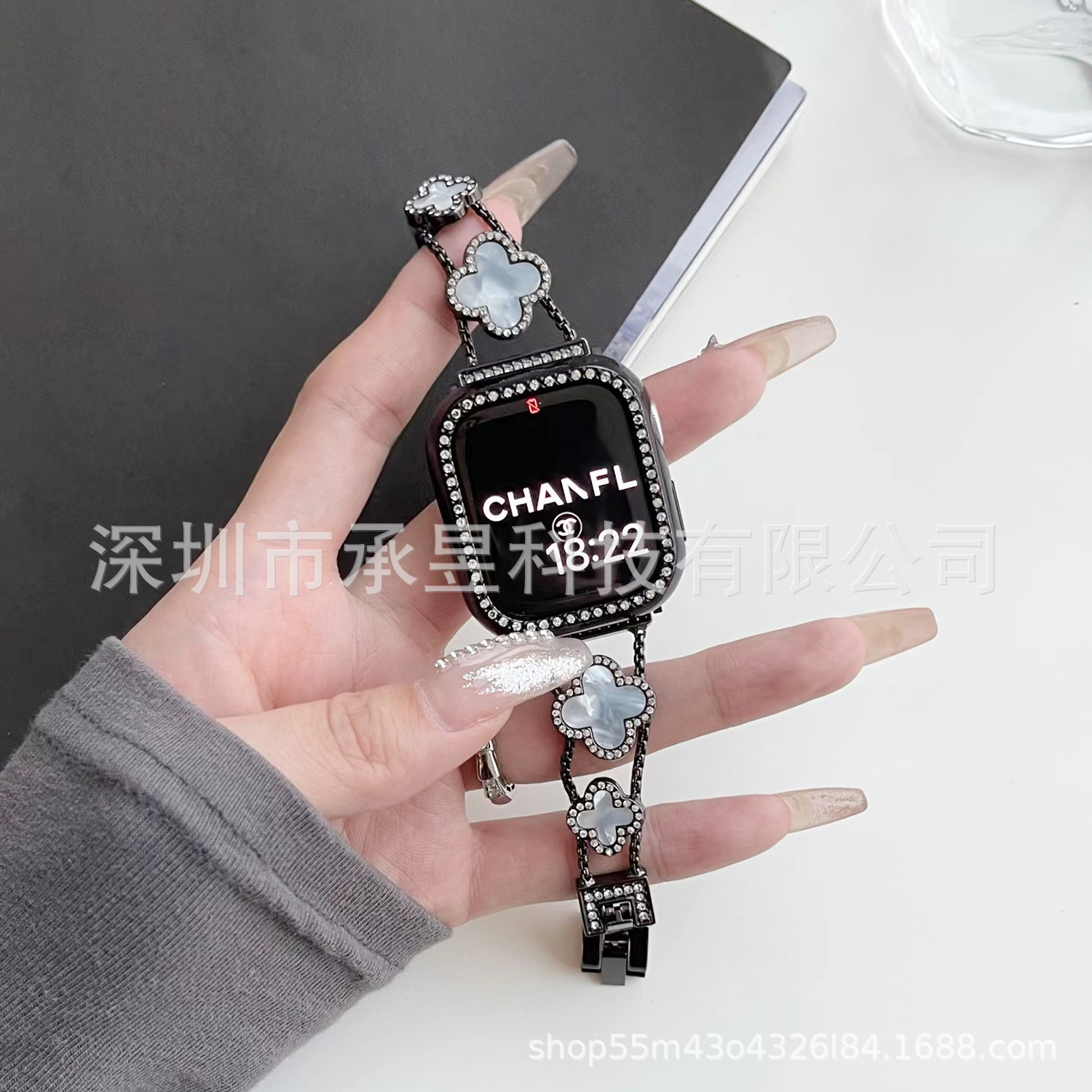 Adecuado para la manzana de cuatro Hojas de Trébol de metal correa de reloj de manzana watch7/SE/6/5/4/32 diamante incrustado cadena de reloj