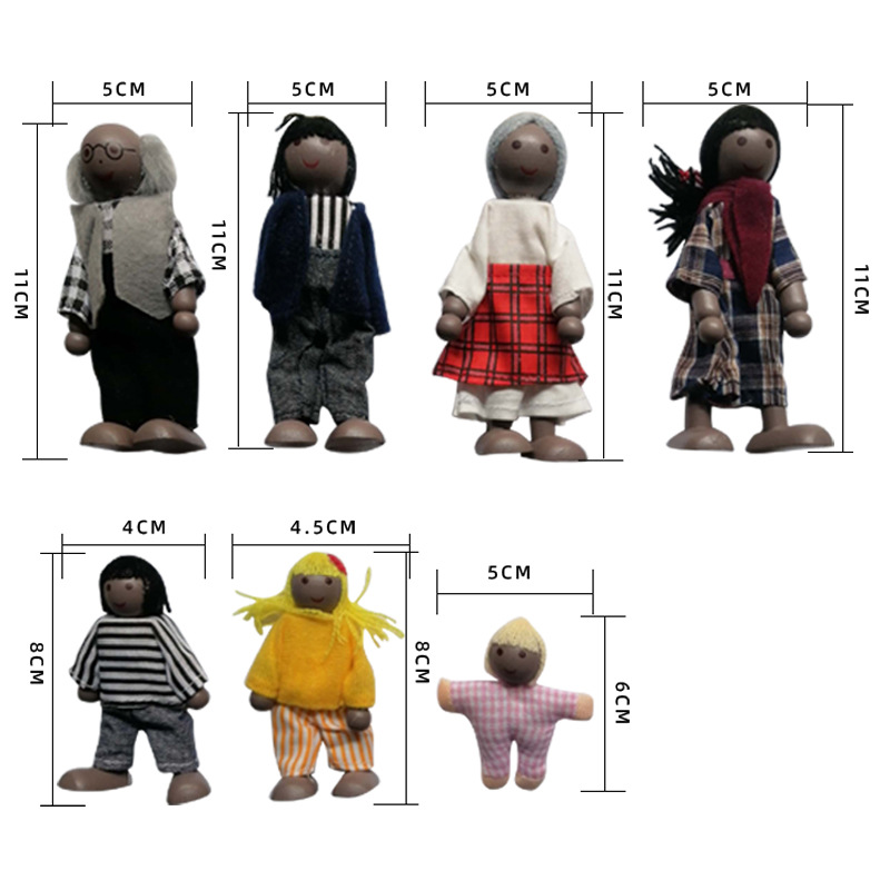Cross-Border African Family Puppet Doll 7-Port Play House Wooden Educational Black Family Joint Movable Doll