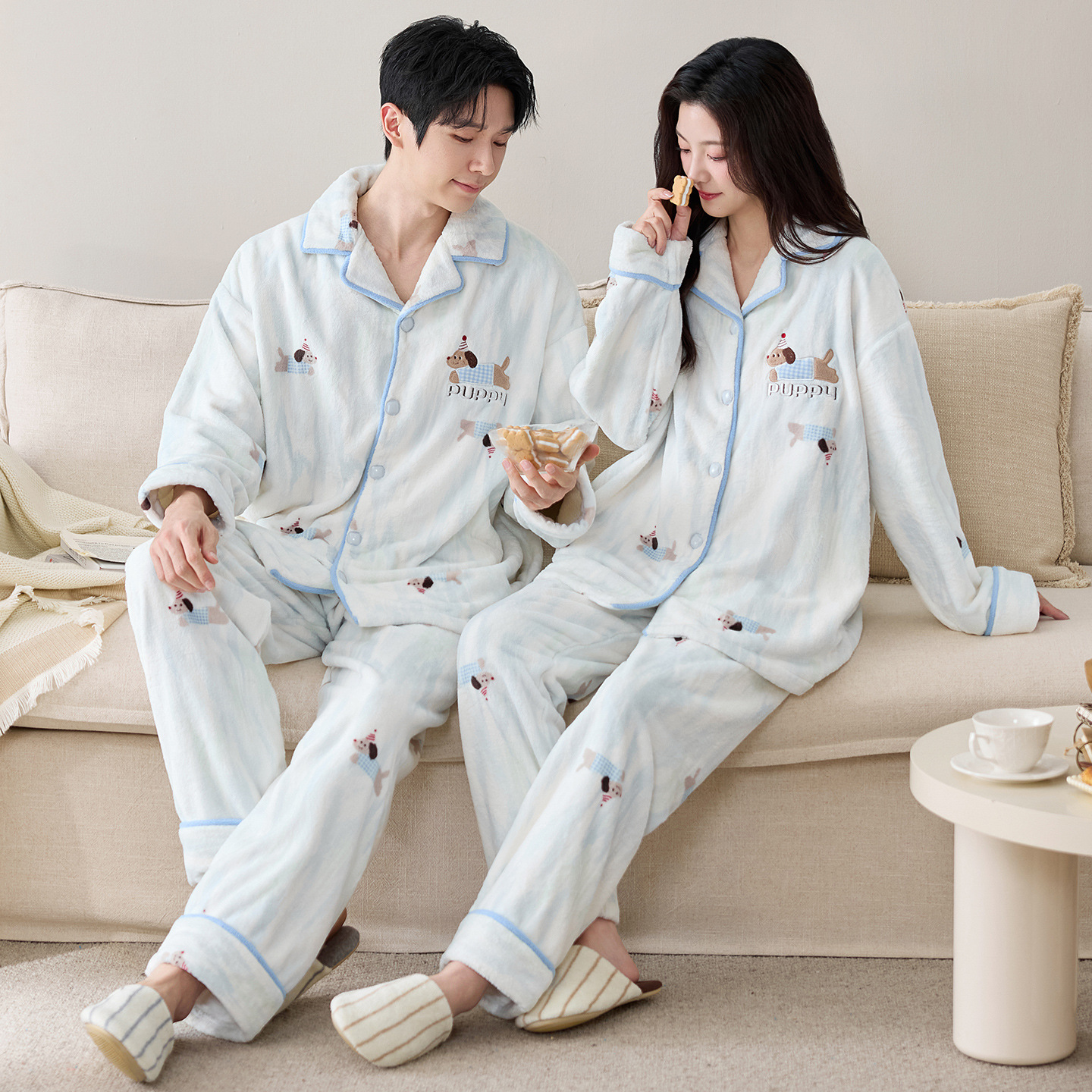 Couple Pajamas Women's Autumn and Winter Stuffed Men's New Thickened Warm Coral Velvet Sweet Home Clothes Set
