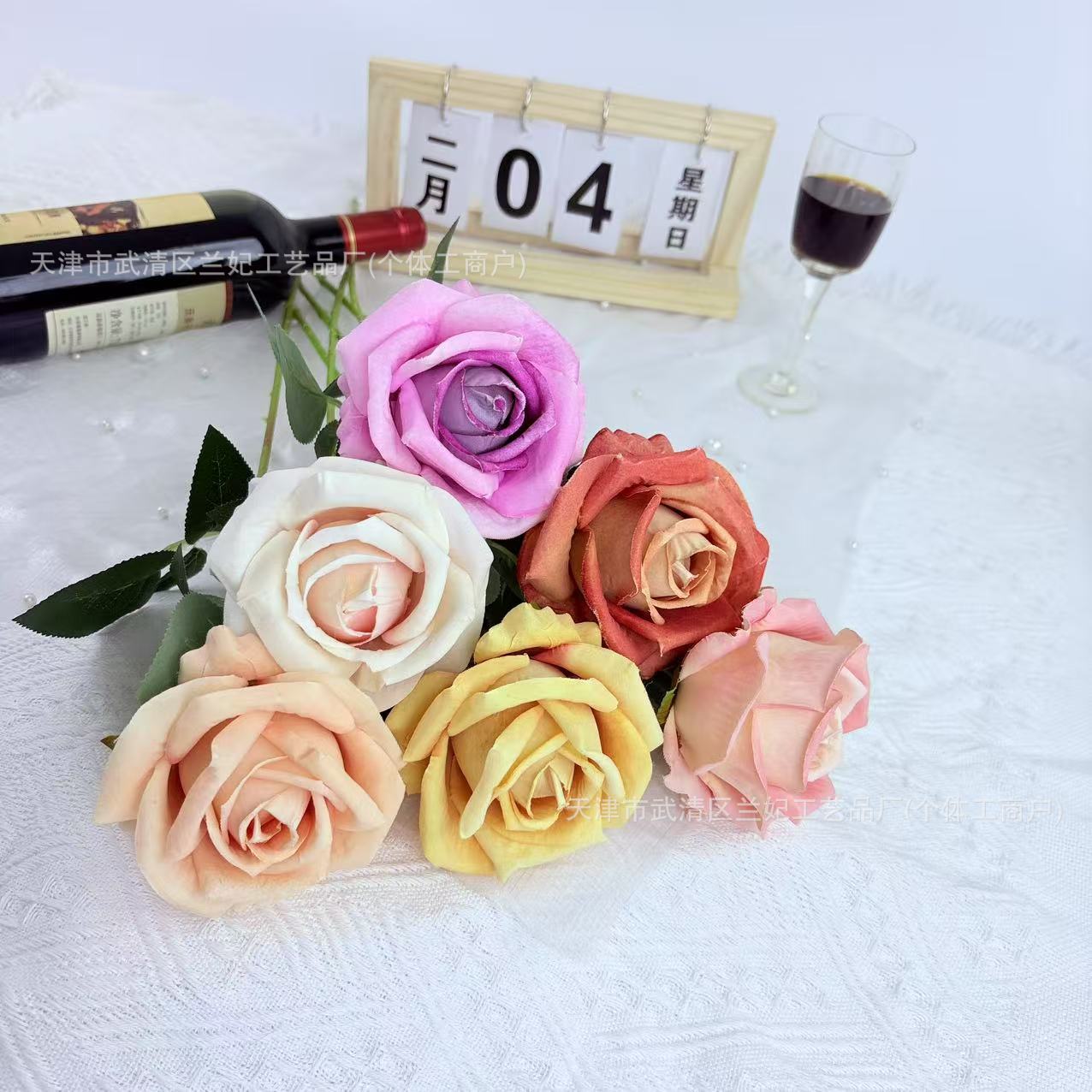 Simulación de tela de terciopelo pequeña crema rosa flor artificial única flor de boda hogar decoración del auditorio ramo de flores accesorios de fotografía