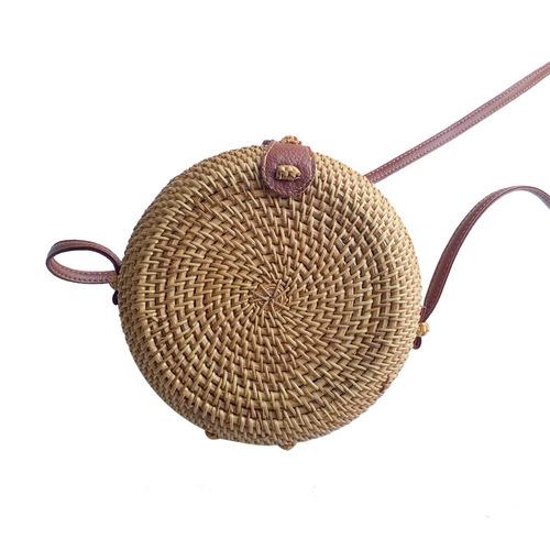 Wholesale rattan bag ins cross-body mini bag Forest basket retro literary hand-woven shoulder leather buckle bag