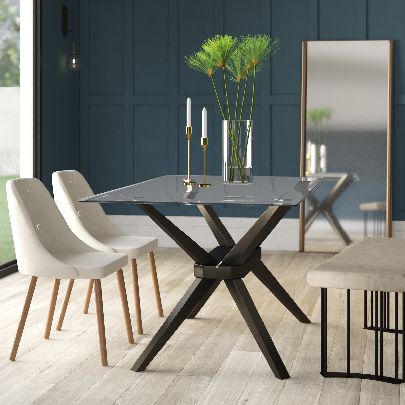 Mesa de comedor nórdica Mesa de comedor de vidrio temperado Mesa de comedor de lujo ligero Mesa rectangular moderna