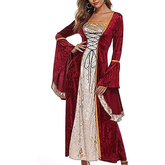 Cross-Border Amazon Temu Hot-Selling Gold Velvet Bell-Sleeve Vintage Medieval European Court-Style Long Floor-Length Women's Dress Cross-Border Amazon Temu Hot-Selling Gold Velvet Bell-Sleeve Vintage Medieval European Court-Style Long Floor-Length Women's Dress