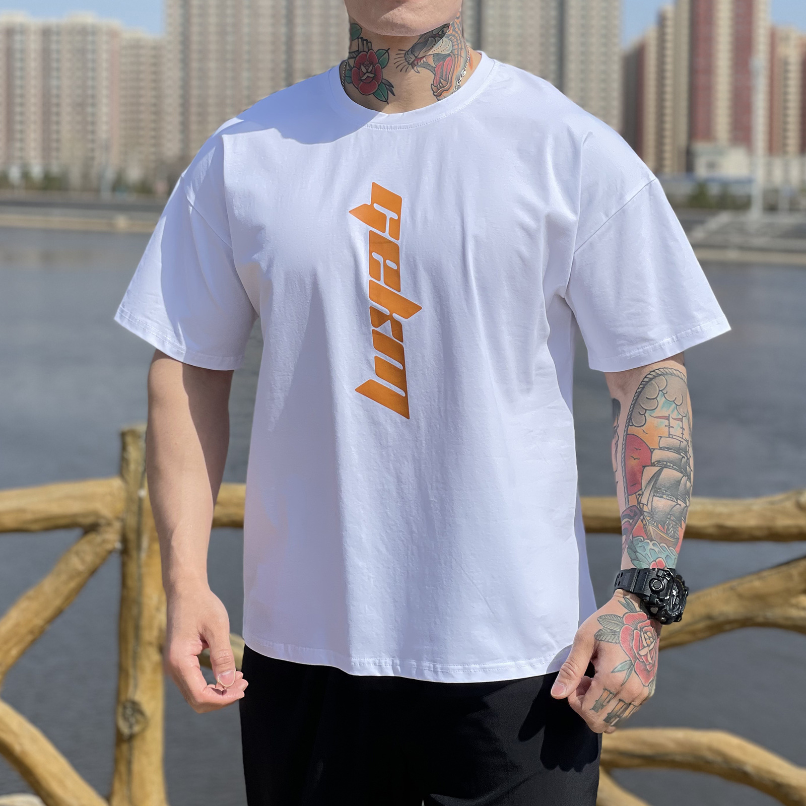 寬松大碼運動短袖男肌肉兄弟棉質半袖健身t恤跑步訓練服休閑上衣