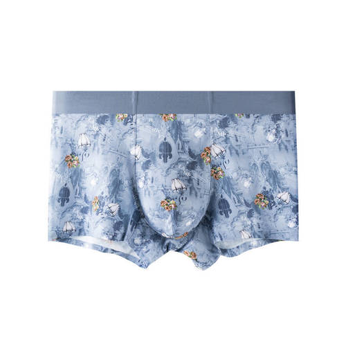 Ice Silk Underwear Men's Summer Printed Comfortable Mesh Breathable Antibacterial Inseam Panties Cool Men's Boxer Briefs Wholesale